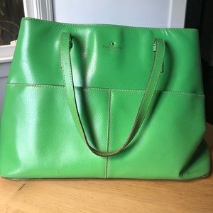 Kate Spade large Kelly green leather tote shoulder bag